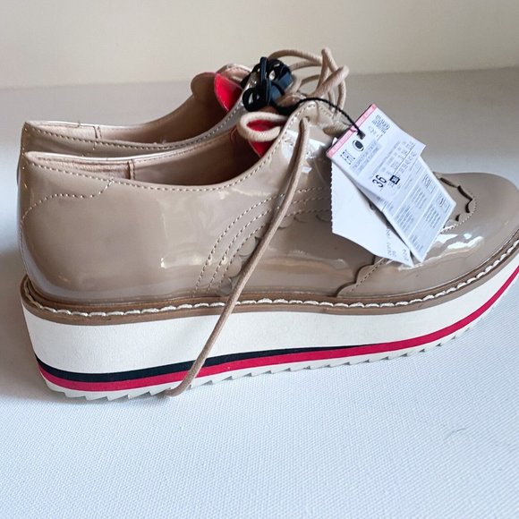 NWT ZARA Nude Faux PAtent Leather Heart Valentine Motif Oxford Platform Shoes 36 - Picture 10 of 11